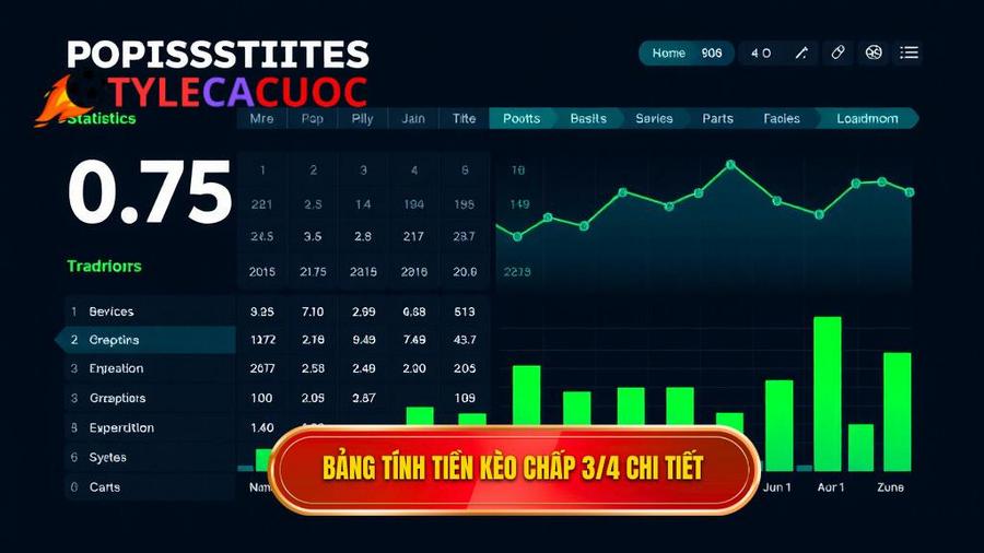 Bảng minh họa cách tính tiền Kèo chấp 3/4 (0.75)